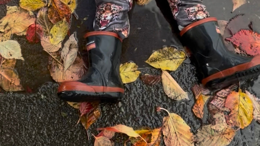 Gumboots in autumn leaves